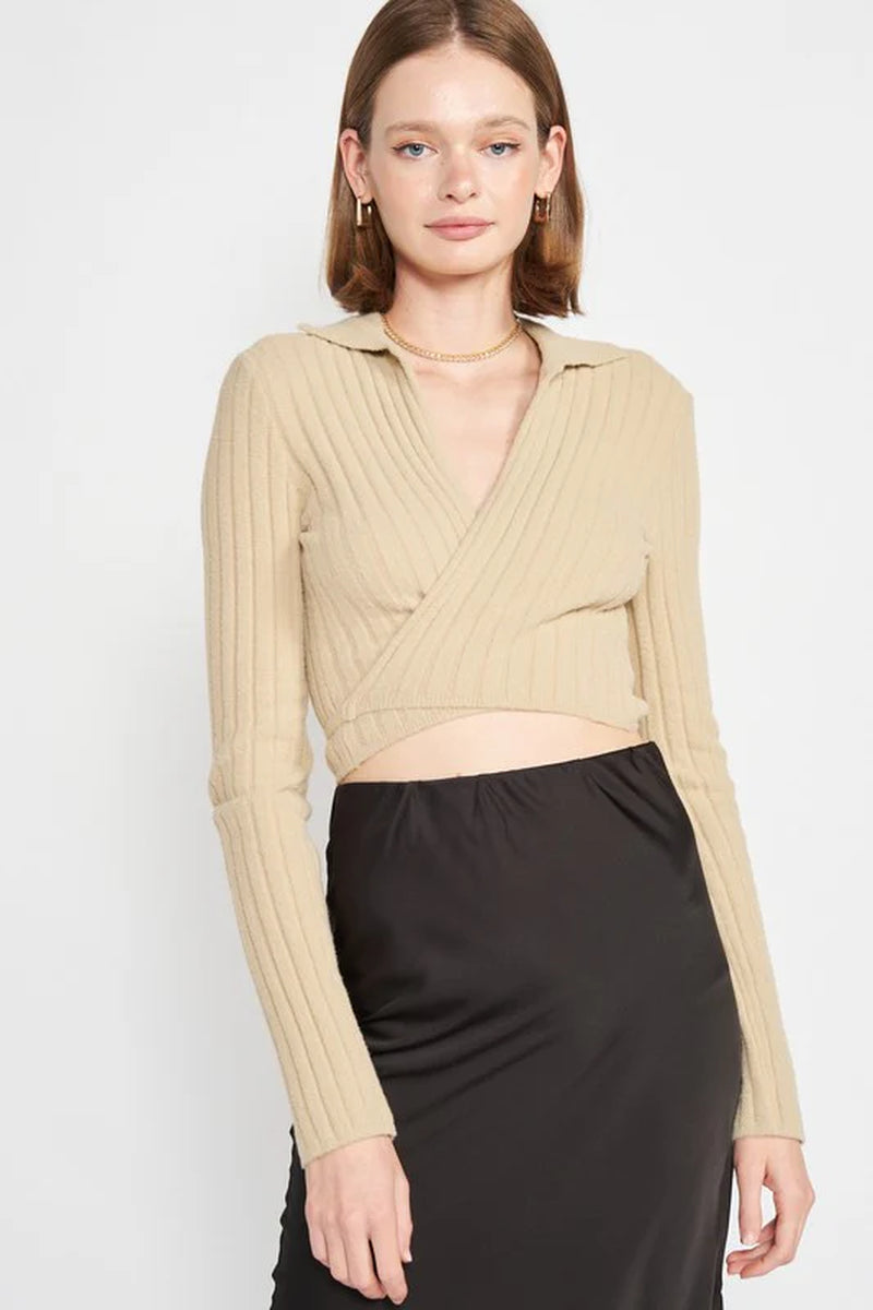 Collared Long-Sleeve Crop Top