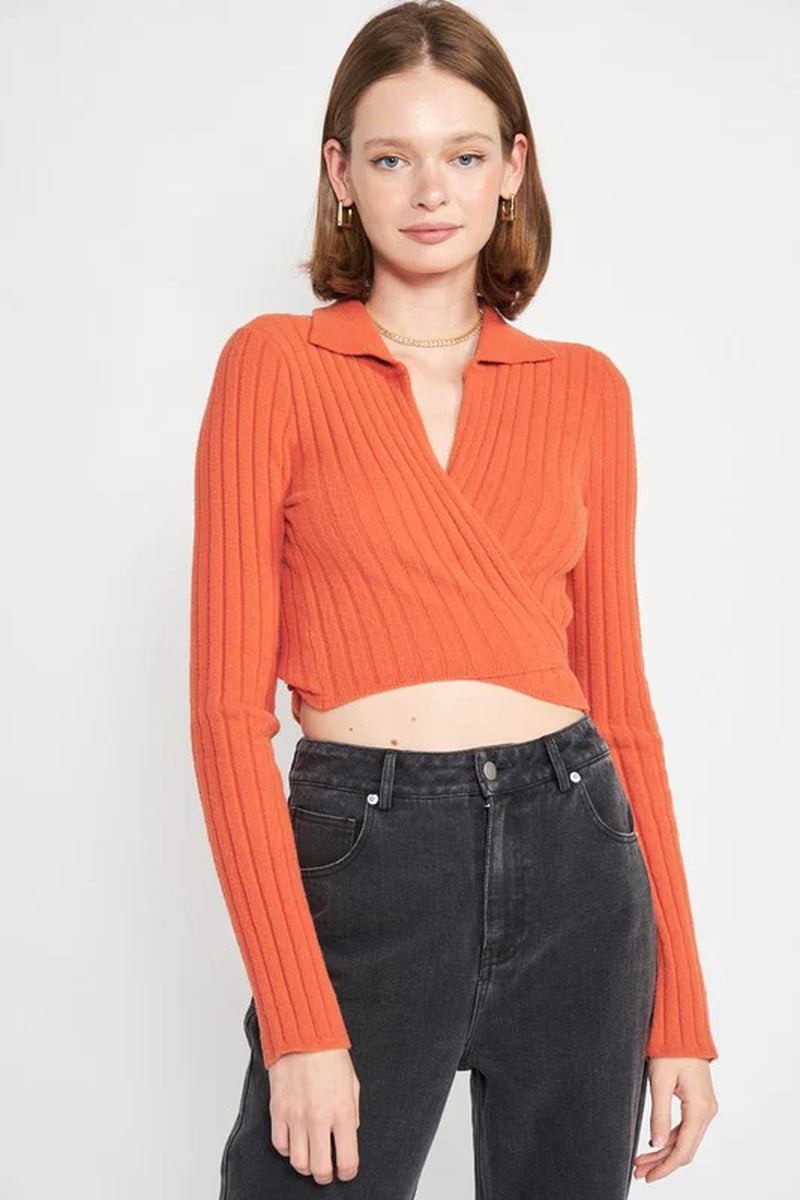Collared Long-Sleeve Crop Top