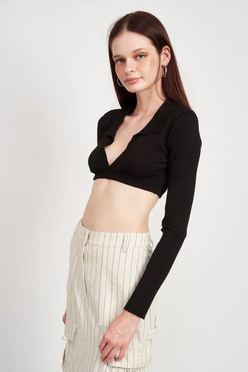 Collared V-Neck Crop Top