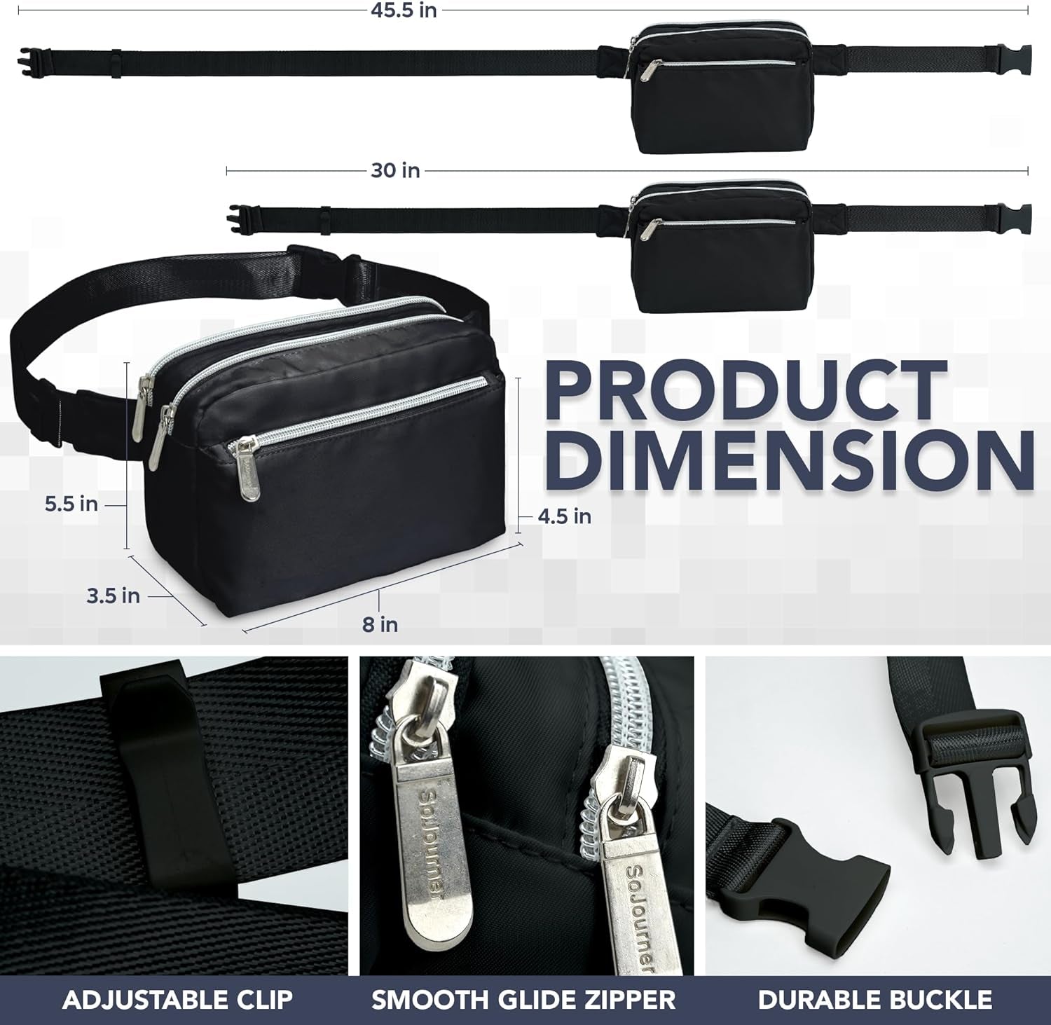 Black Waterproof Crossbody Fanny Pack Bag