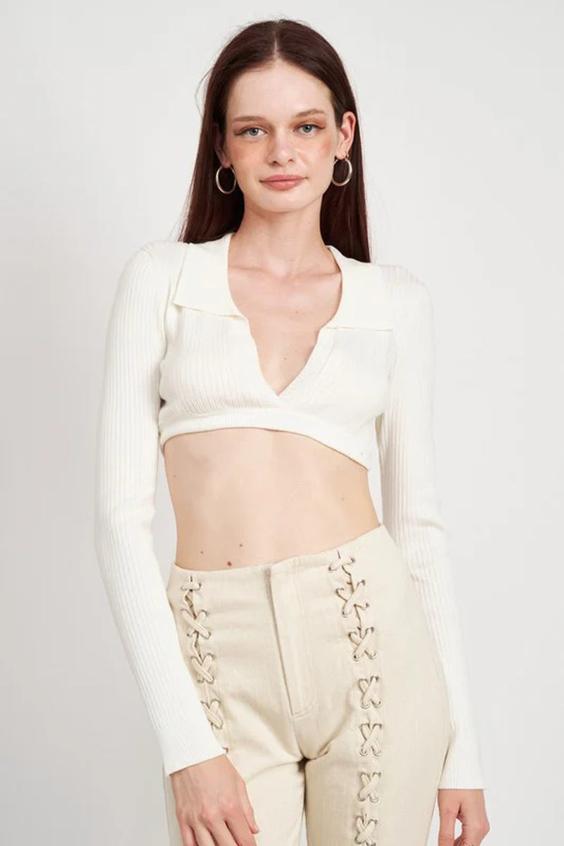 Collared V-Neck Crop Top