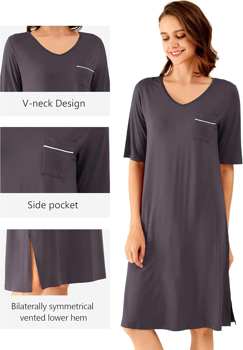 Bamboo V-Neck Short-Sleeve Nightgown