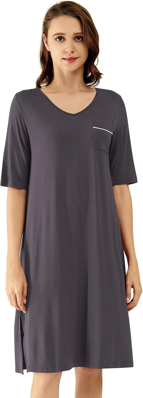 Bamboo V-Neck Short-Sleeve Nightgown